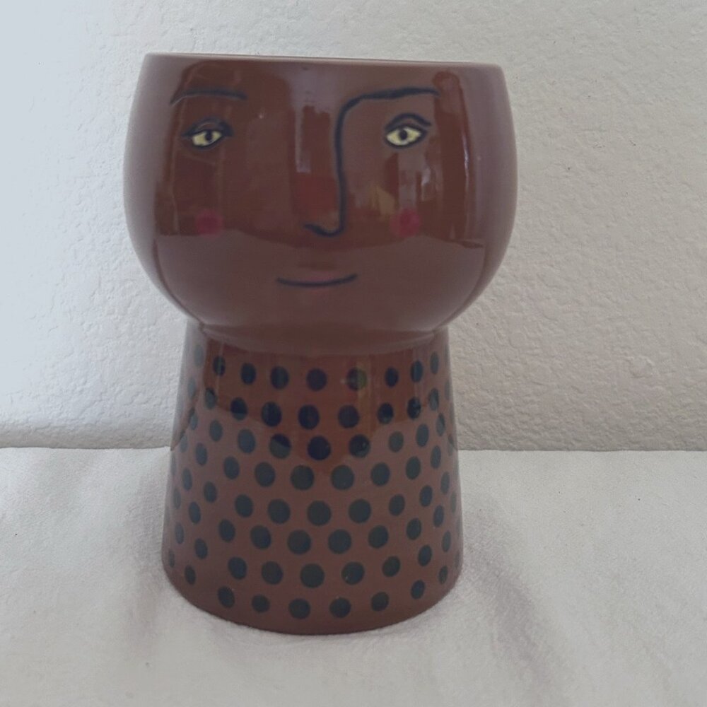 Target Opalhouse Stoneware Face Planter Flower Pot Brown Green Dots NWT